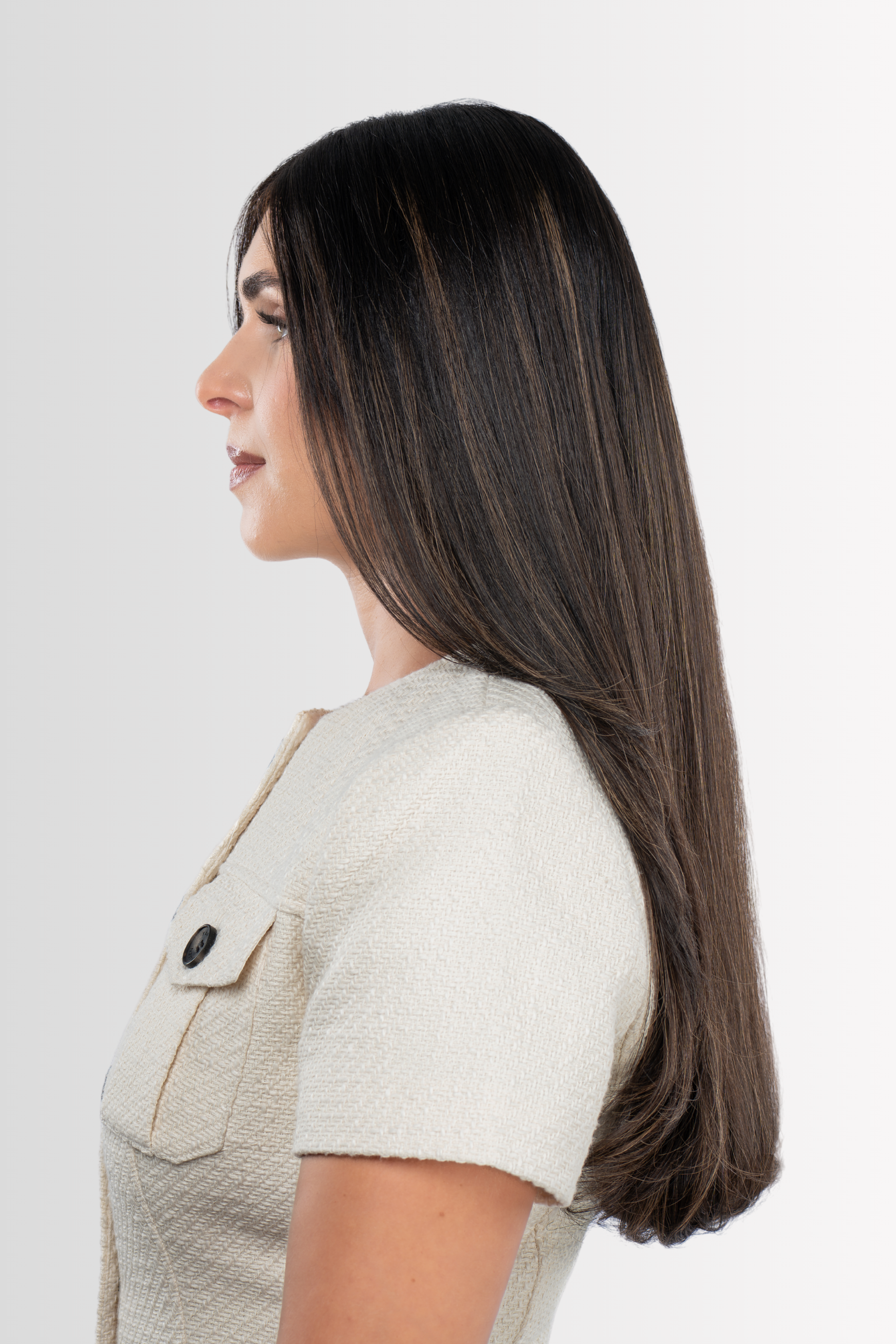 Hand-tied Lacetop Wig in Rooted Dark Caramel